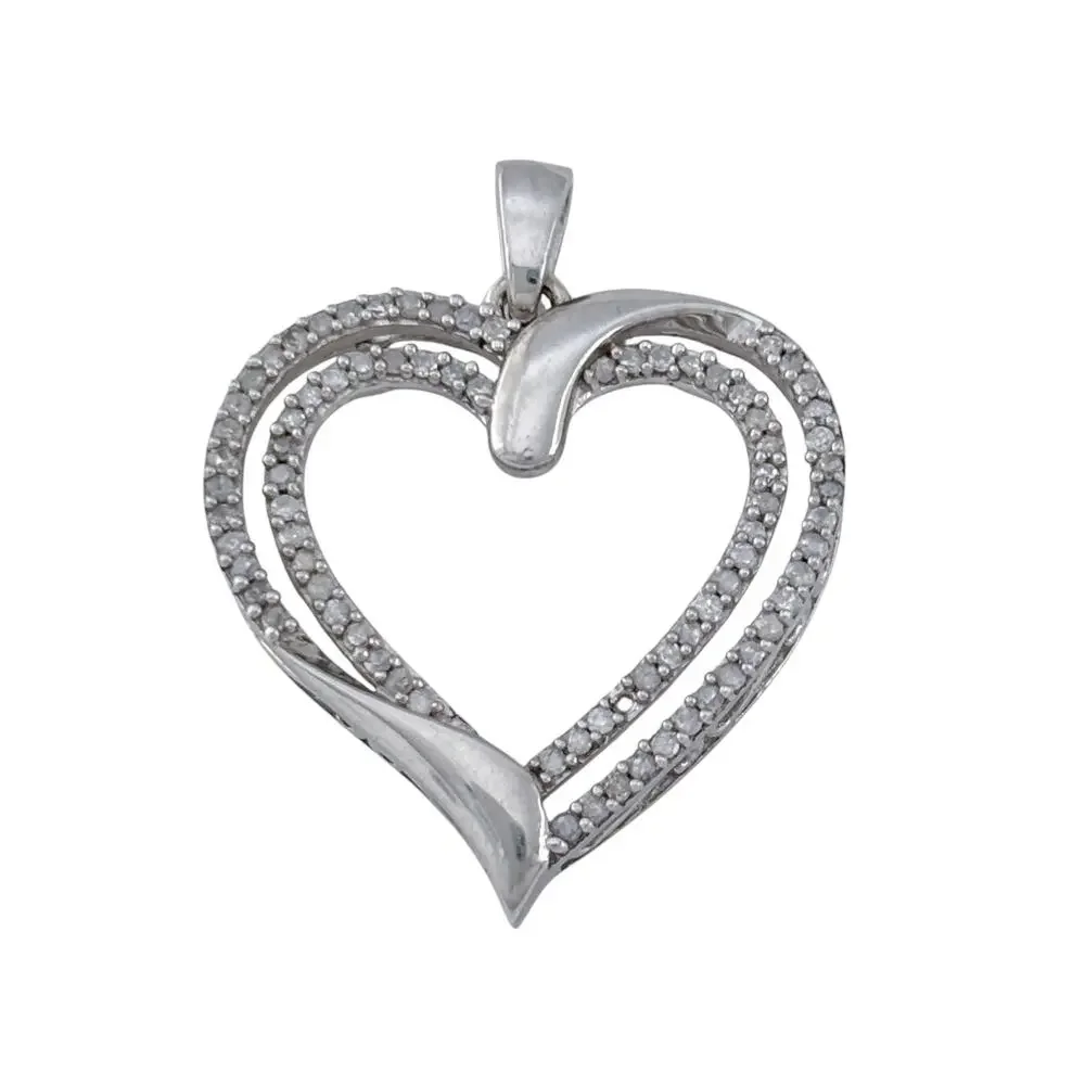 Vintage Sterling Silver 925 0.5ctw Diamond (Missing One) Heart Pendant